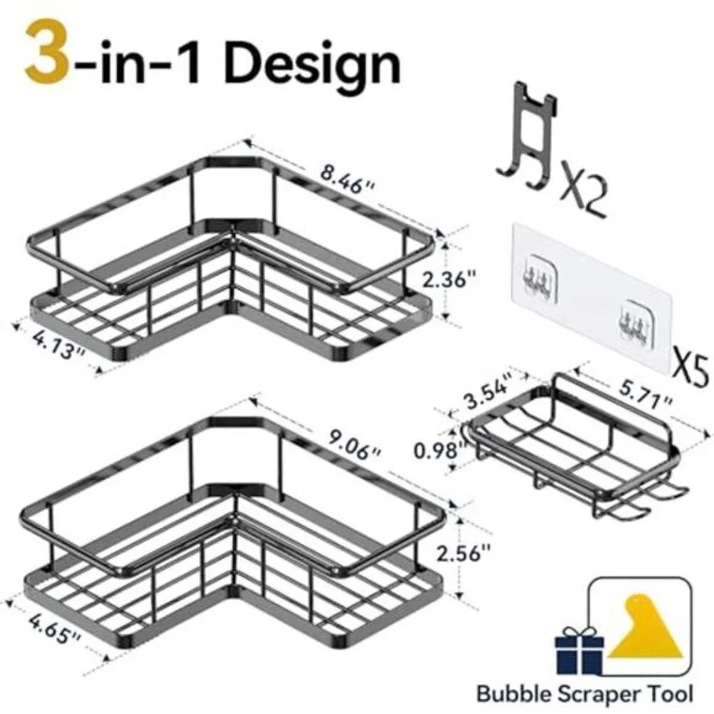 Corner Shower Caddy 3 Pack Adhesive Rustproof Stainless Steel Bathroom Shelf